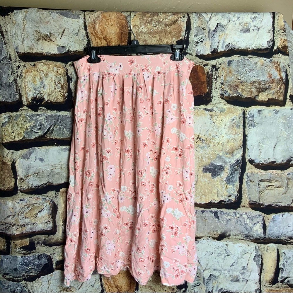 Lee David Pink Floral Eastic Back Skirt Wm S/M